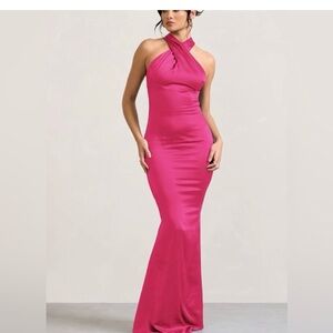 Club L London Elegant Pink Halter Maxi Dress